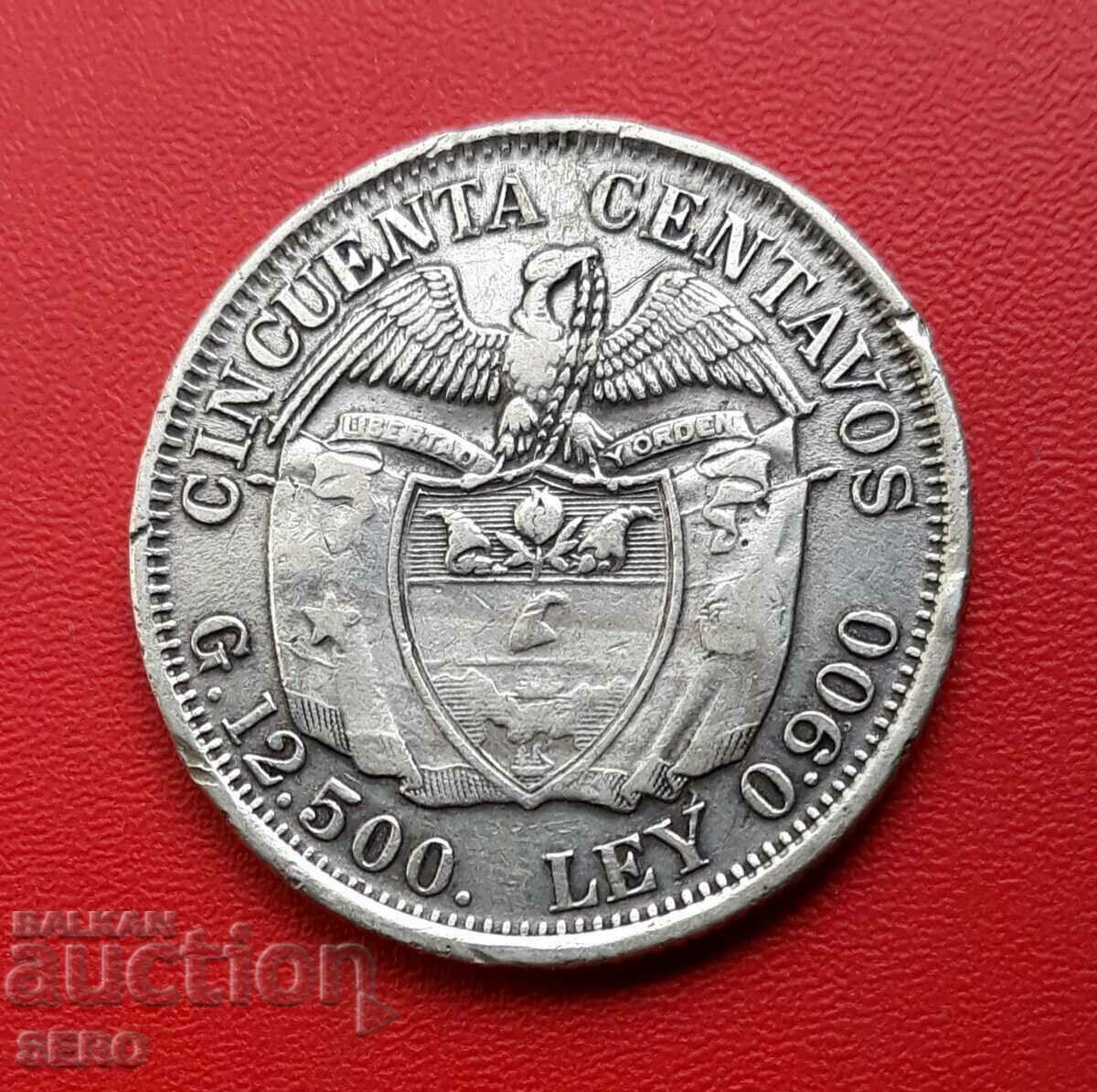 Colombia-50 centavos 1933- M-Medellin-silver and rare