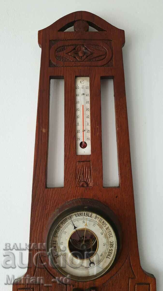 Δημοπρασία Παλιό ξύλινο βαρόμετρο και θερμόμετρο Δημοπρασία Παλιό ξύλινο βαρόμετρο και θερμόμετρο
