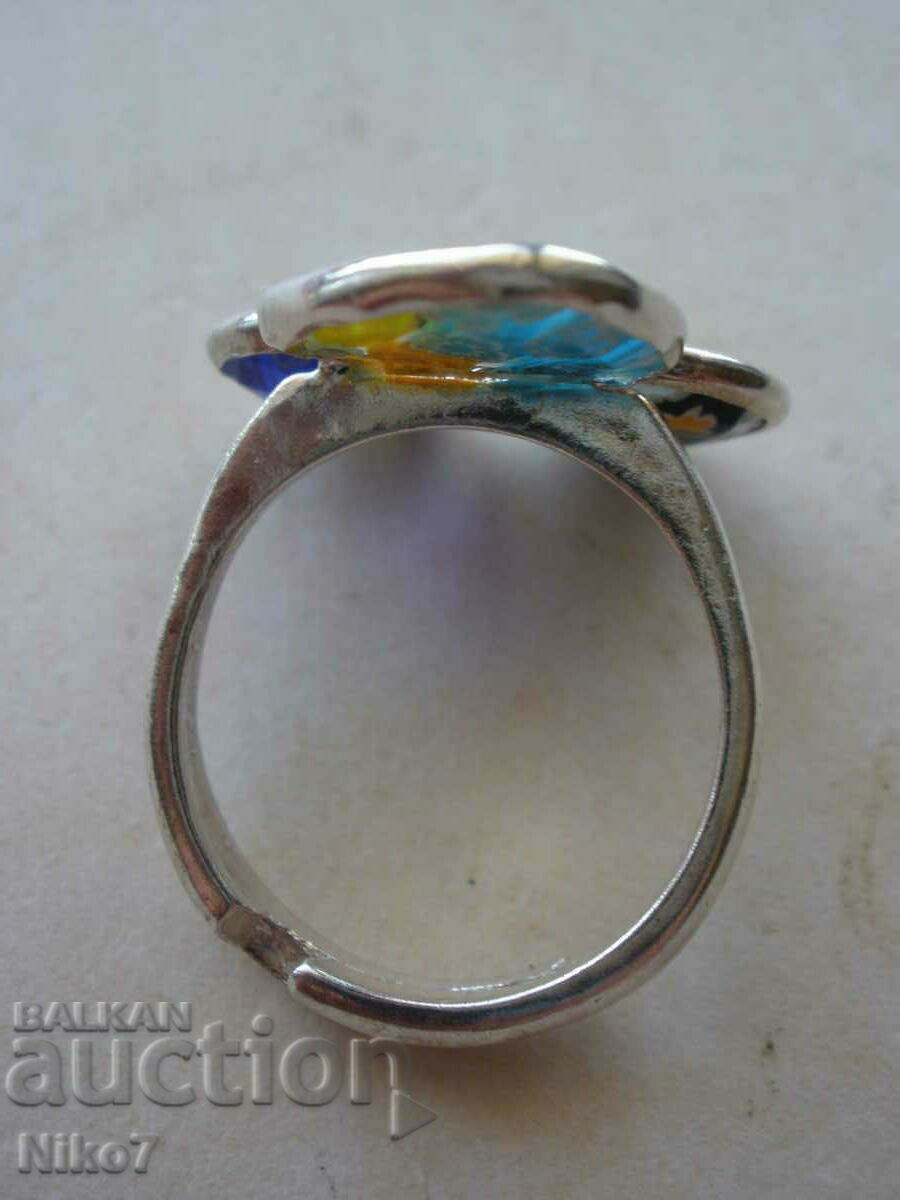 Auction  Vintage silver Venetian Murano glass ring.