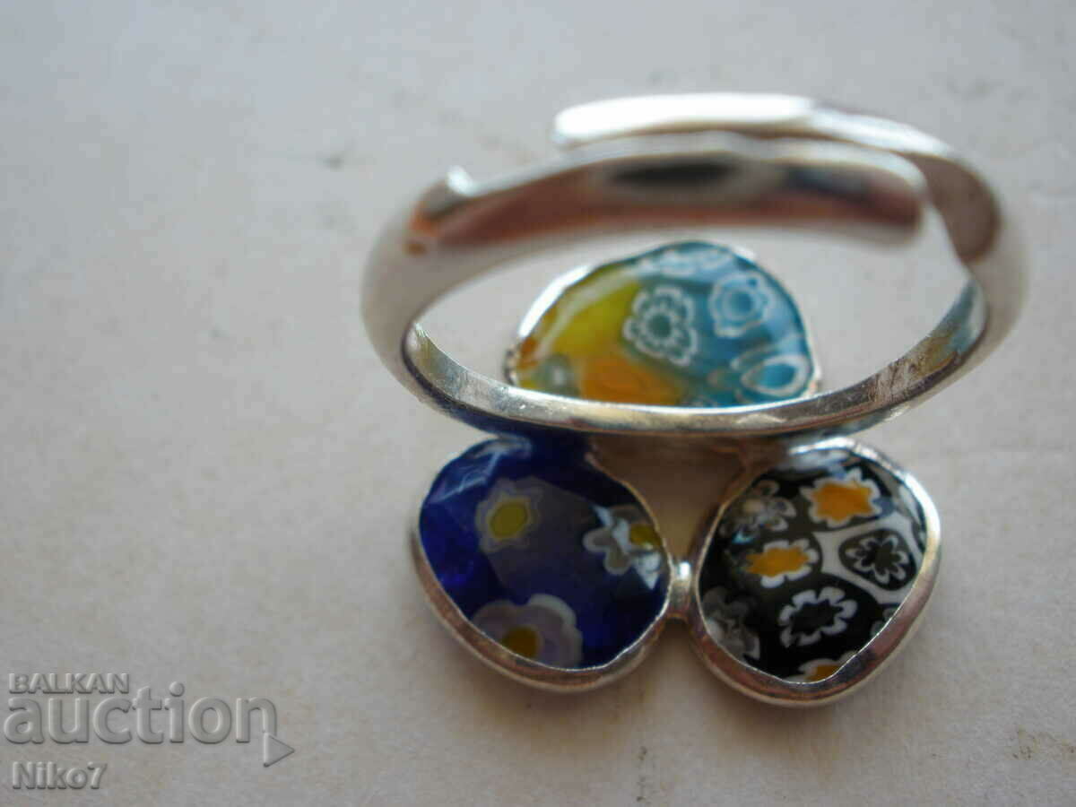 Vintage silver Venetian Murano glass ring. - 5