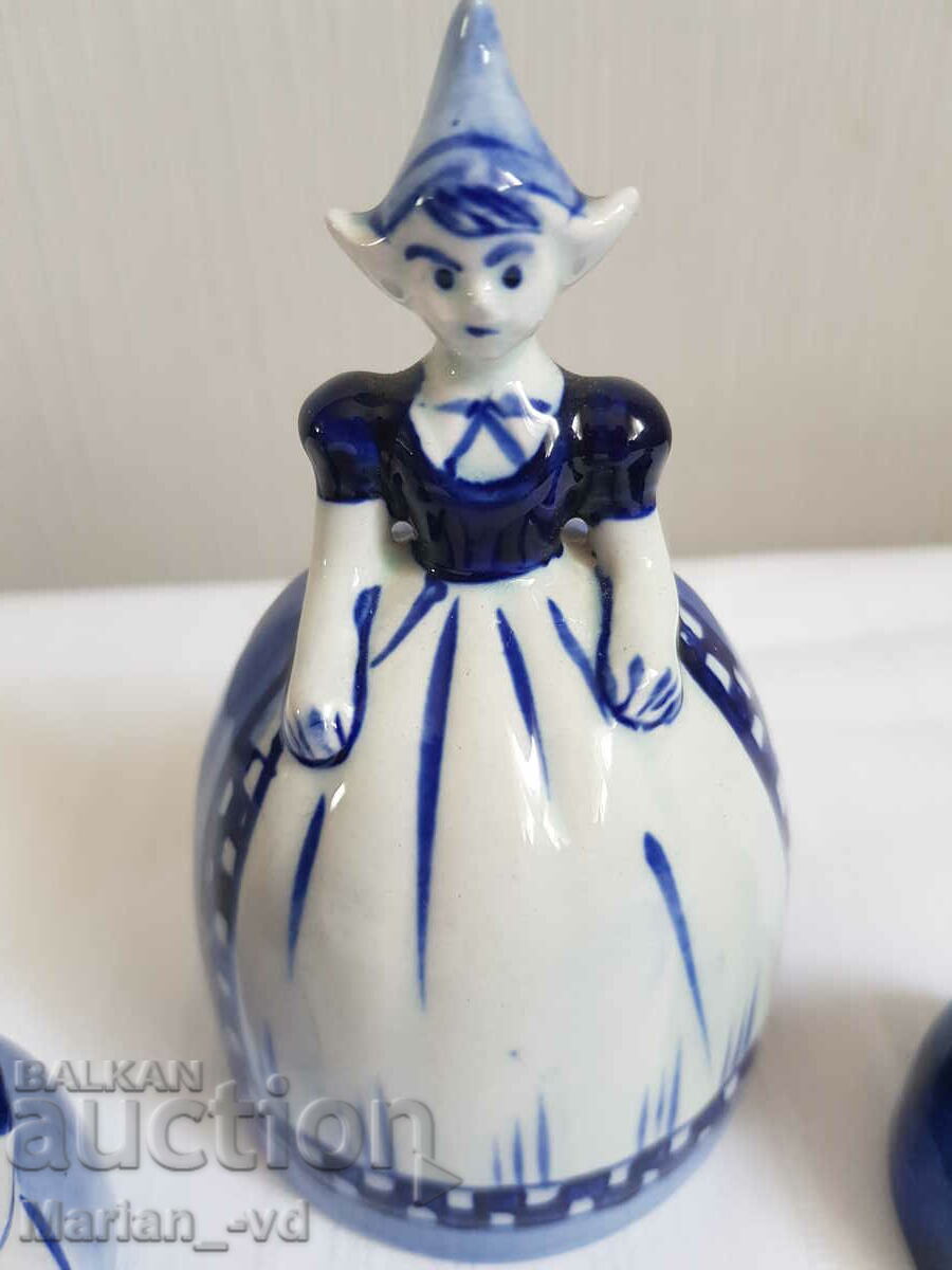 Set of old porcelain salt shakers and bell with seals with price 50.00 BGN | € 25.56