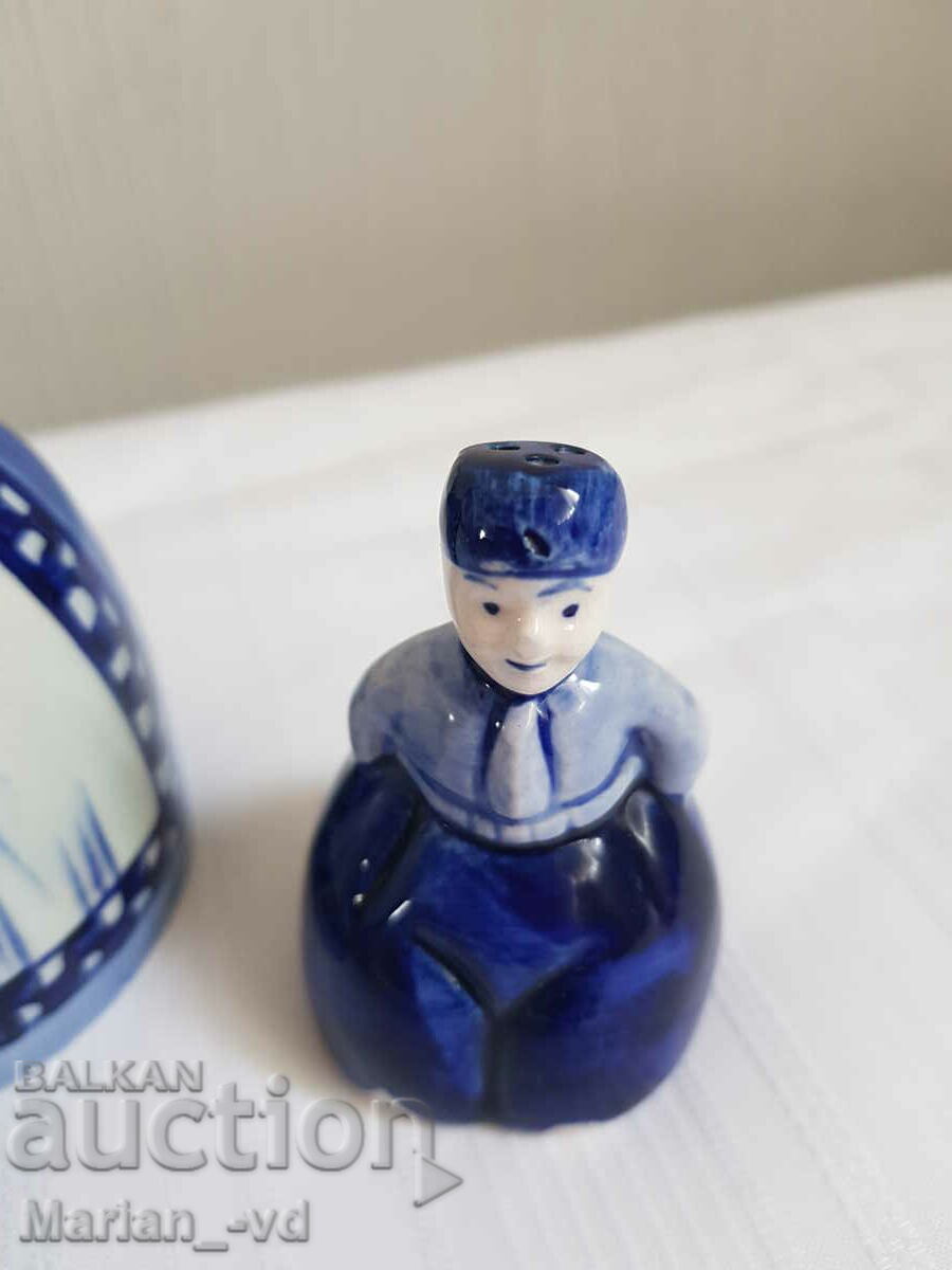 Auction  Set of old porcelain salt shakers and bell with seals