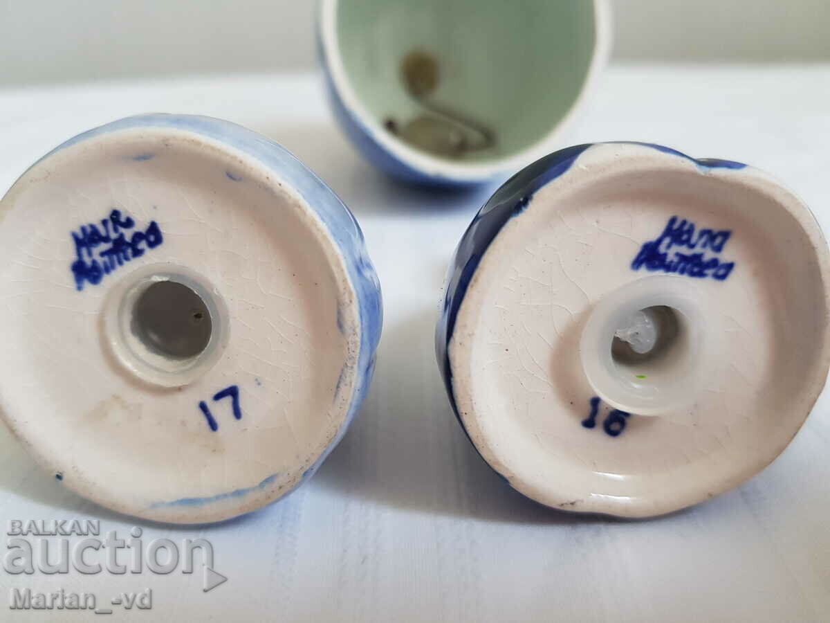 Set of old porcelain salt shakers and bell with seals - 7