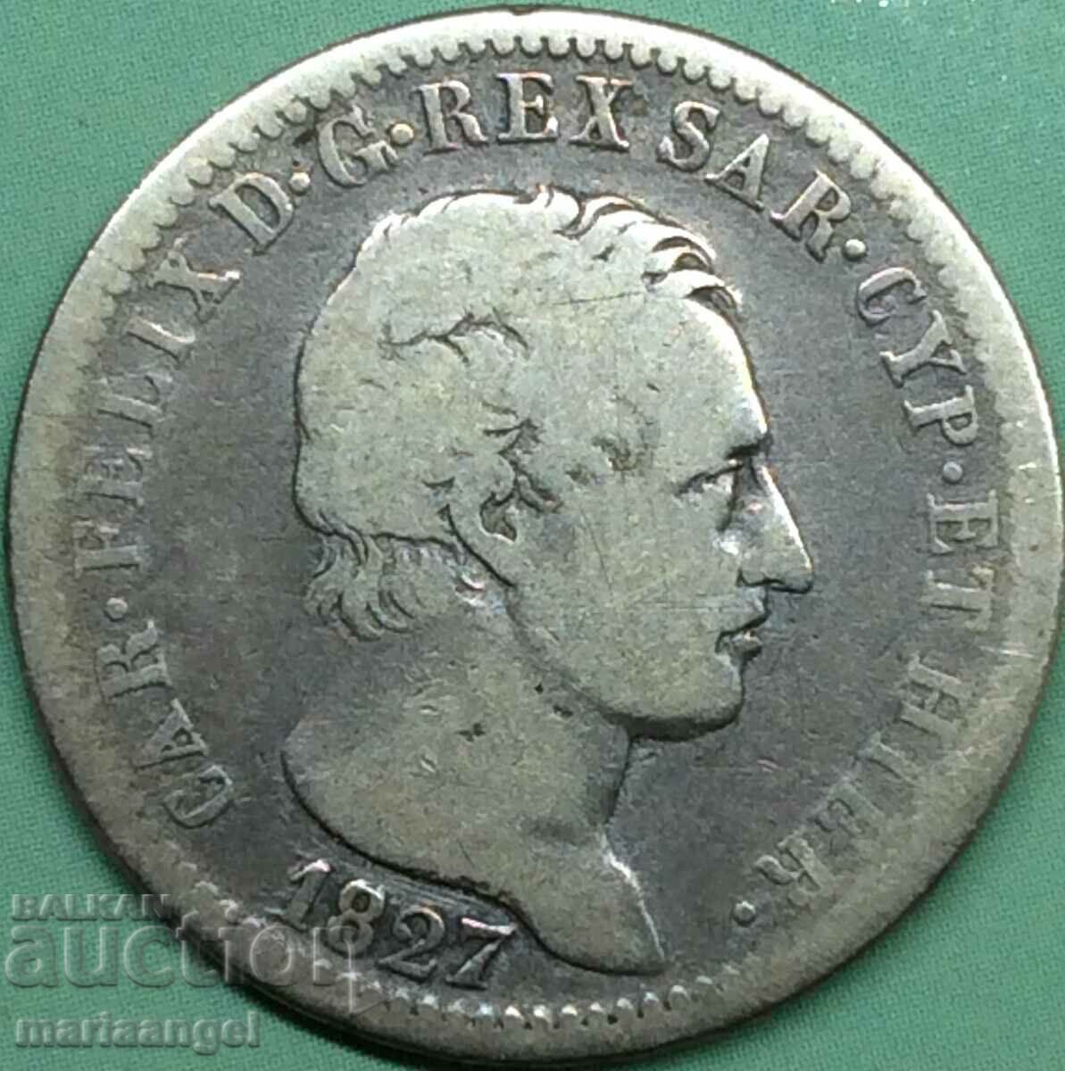 Sardinia 1 Lira 1827 Italy Carlo Felice Silver