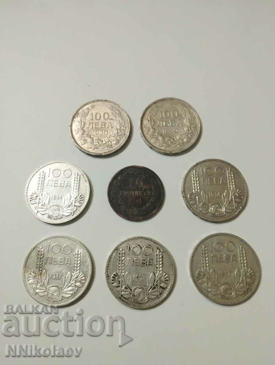 Лот 7 * 100 лева 1930 1934 и 1937 г. и 10 ст. 1881 България