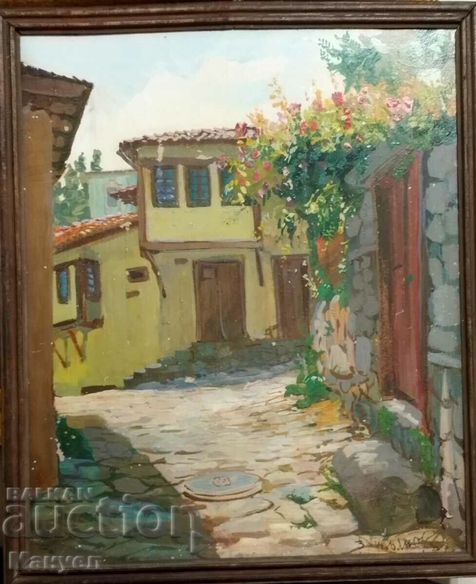 Painting by Victor Lukyanov "Roses behind the fence" - Plovdiv.. with price 600.00 BGN | € 306.78 Painting by Victor Lukyanov "Roses behind the fence" - Plovdiv.. with price 600.00 BGN | € 306.78