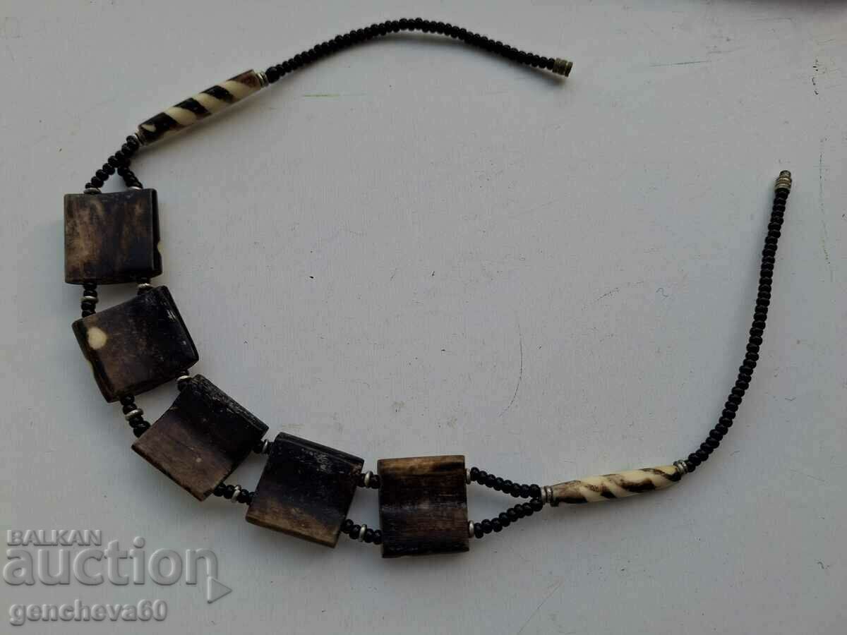 Auction Necklace - bone, African giraffe, batik, beads Auction Necklace - bone, African giraffe, batik, beads