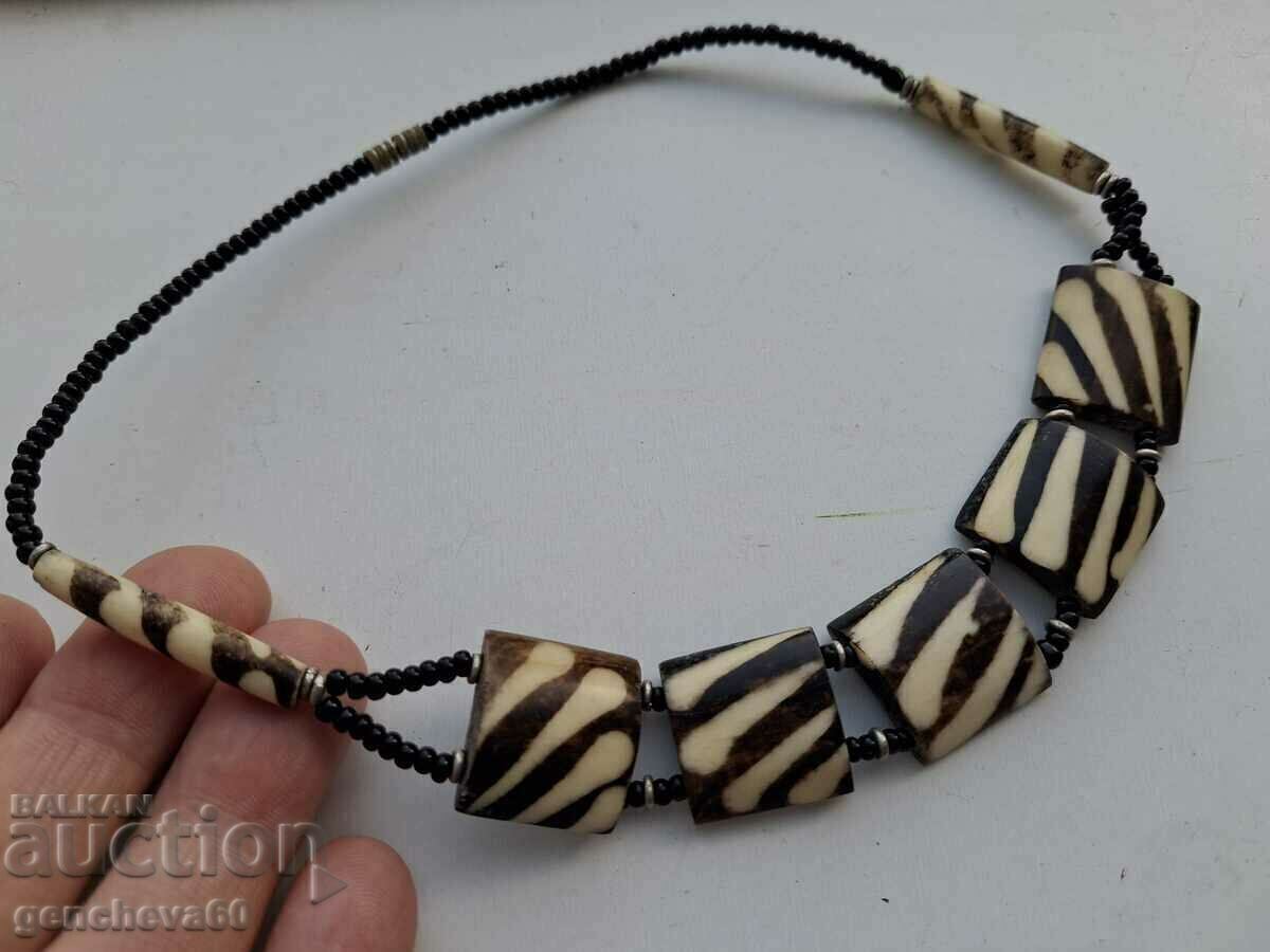 Necklace - bone, African giraffe, batik, beads - 5 Necklace - bone, African giraffe, batik, beads - 5