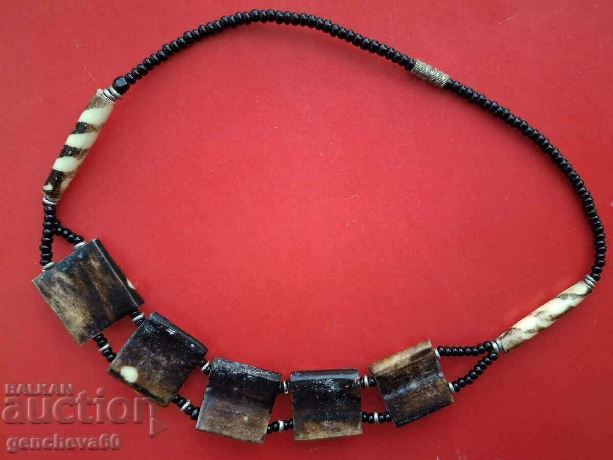 Necklace - bone, African giraffe, batik, beads - 6 Necklace - bone, African giraffe, batik, beads - 6