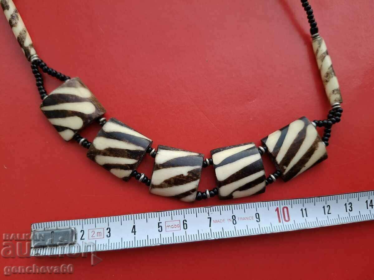 Necklace - bone, African giraffe, batik, beads - 7 Necklace - bone, African giraffe, batik, beads - 7