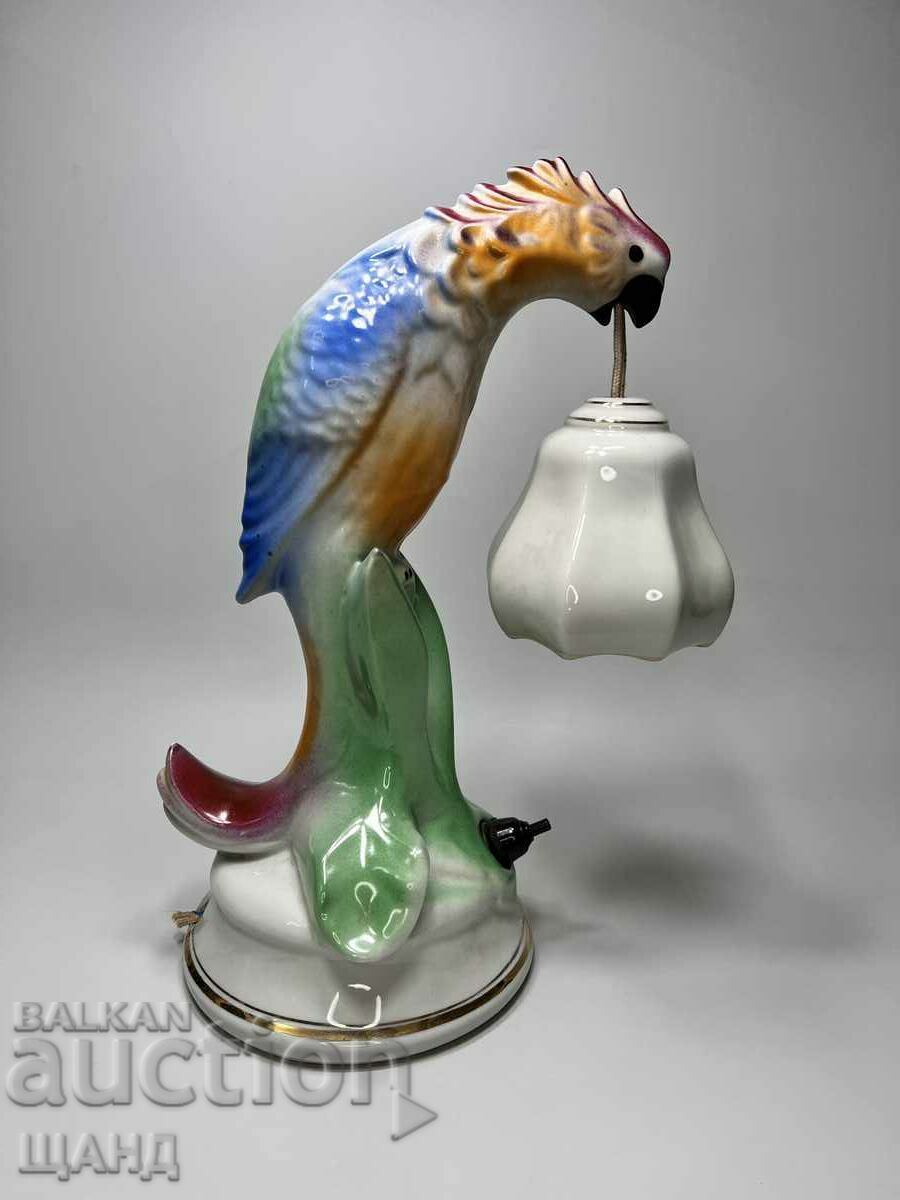 Old Bulgarian Porcelain Lamp Parrot NRB with Lampshade