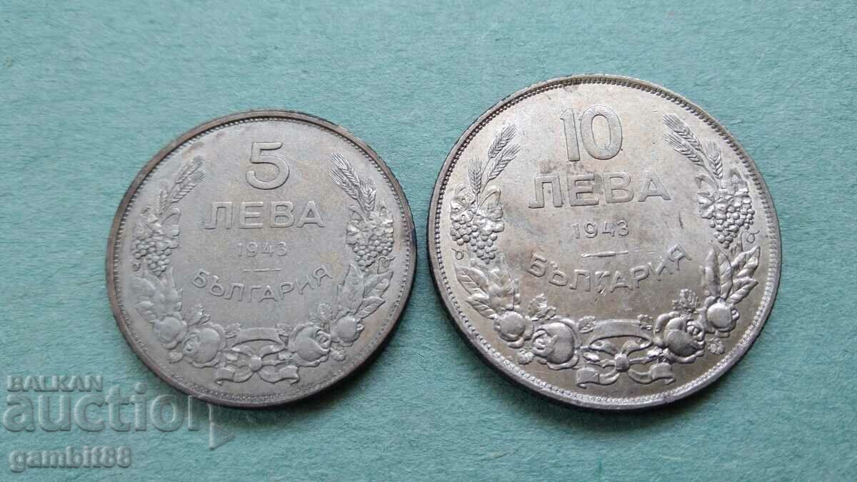 BGN 5 and 10 BGN 1943. Kingdom of Bulgaria-excellent and cleaned
