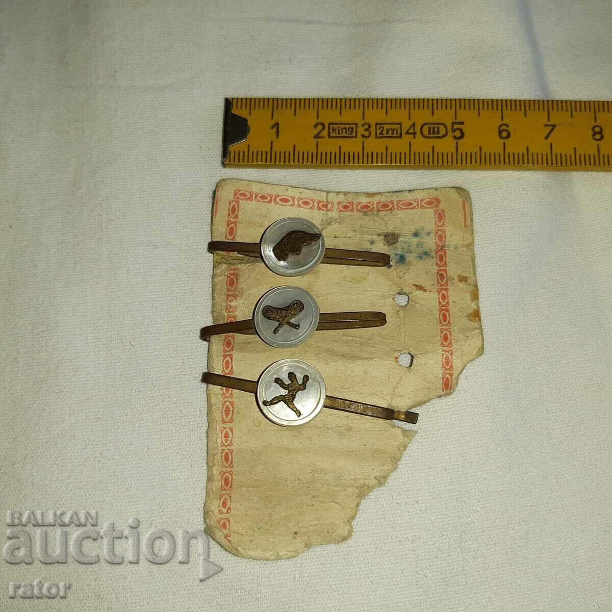 Agrafe de cravată foarte vechi - sidef, motive sportive