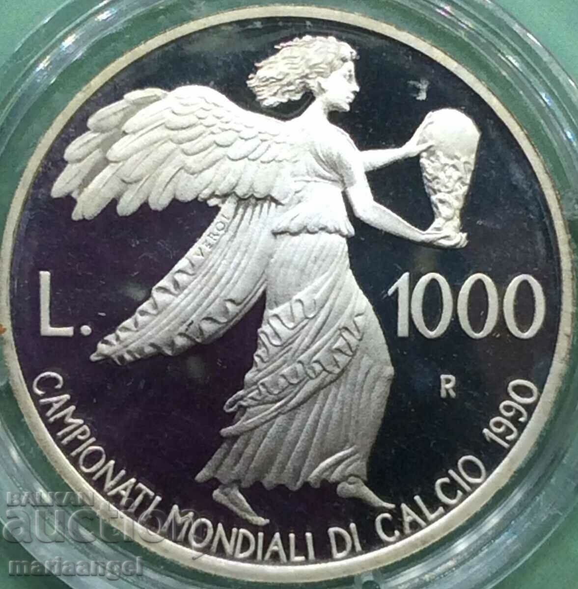 1000 λιρέτες Παγκόσμιο Κύπελλο Ποδοσφαίρου Σαν Μαρίνο 1990 Ασημένιο