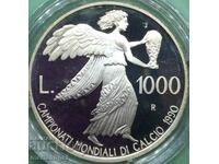 1000 de lire 1990 San Marino Cupa Mondială Fotbal Argint