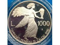 1000 de lire 1990 San Marino Cupa Mondială Fotbal Argint