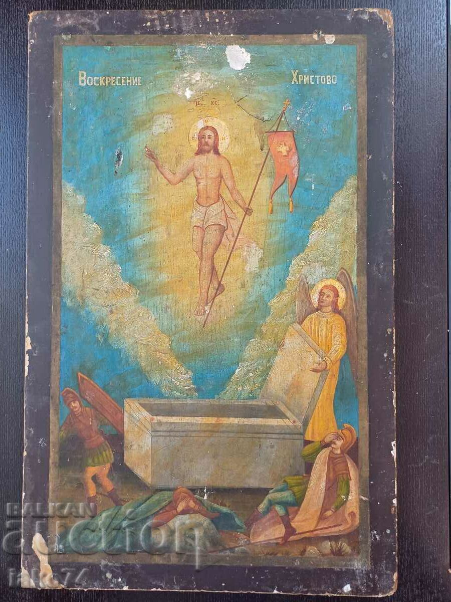 Icoana veche invierea lui Hristos 50cm/32cm Pictata.