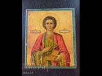 Παλιά εικόνα του Αγίου Παντελεήμονα λιθογραφία σε ύφασμα 19cm/16cm.