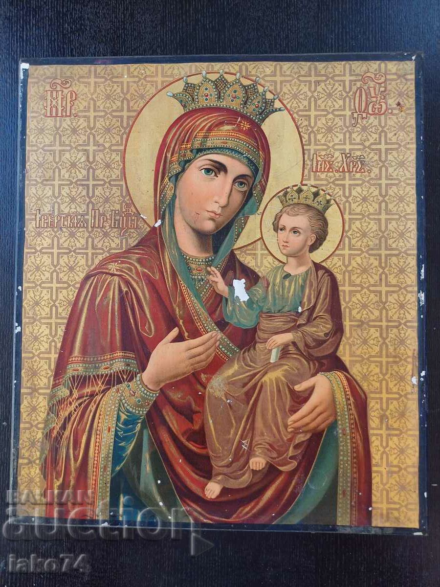Стара икона Богородица 36см/31см литография с ретуши.