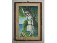 Painting watercolor fashion sketch 1923 E. Meshulam, framed