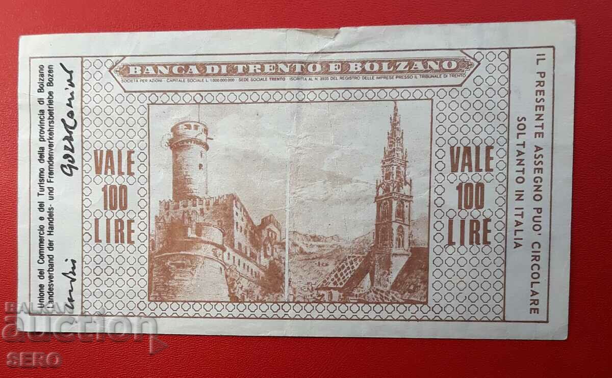 Τραπεζογραμμάτιο-Ιταλία-Μπολτσάνο-επιταγή 100 λίρες 1977