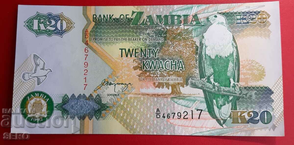 Банкнота-Замбия-20 квача 1992