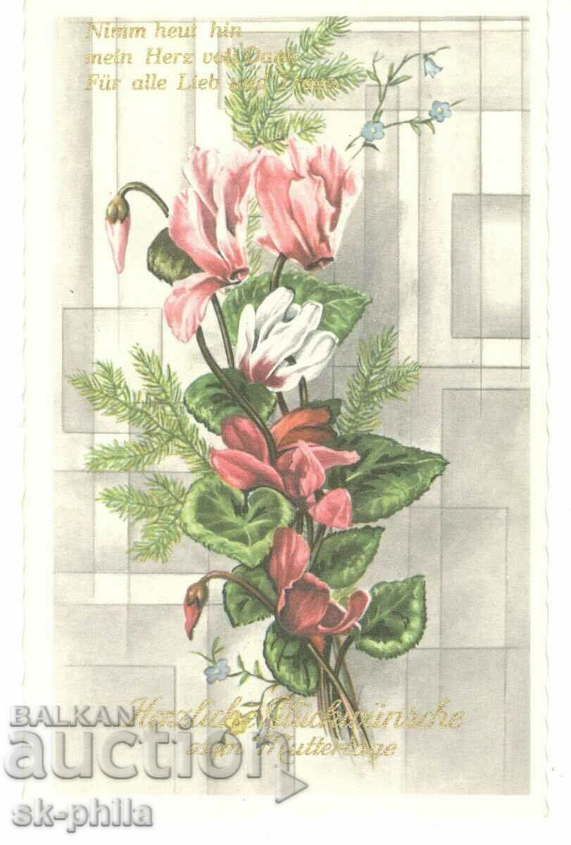 Old card - Mother's Day - bouquet of cyclamen