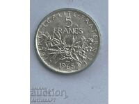 monedă de argint 5 franci Franța 1965 argint