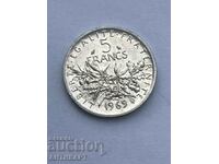 сребърна монета 5 франка Франция 1969 сребро