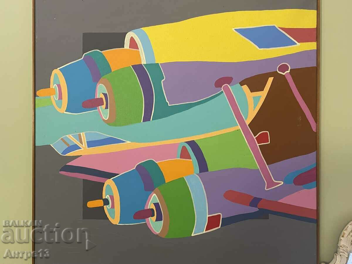 Old painting Airplanes 65/65 cm