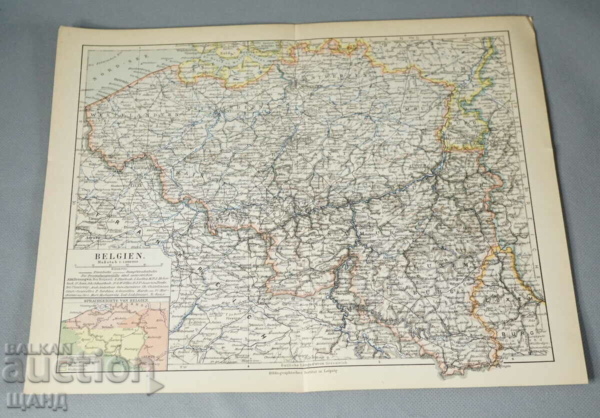 1900 Map Lithograph Belgium 1;1,000,000