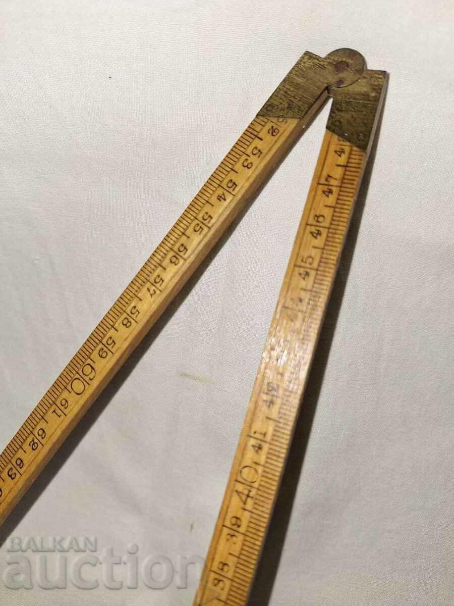 Bandă de măsurare pliabilă veche--100 cm.--lemn bronz