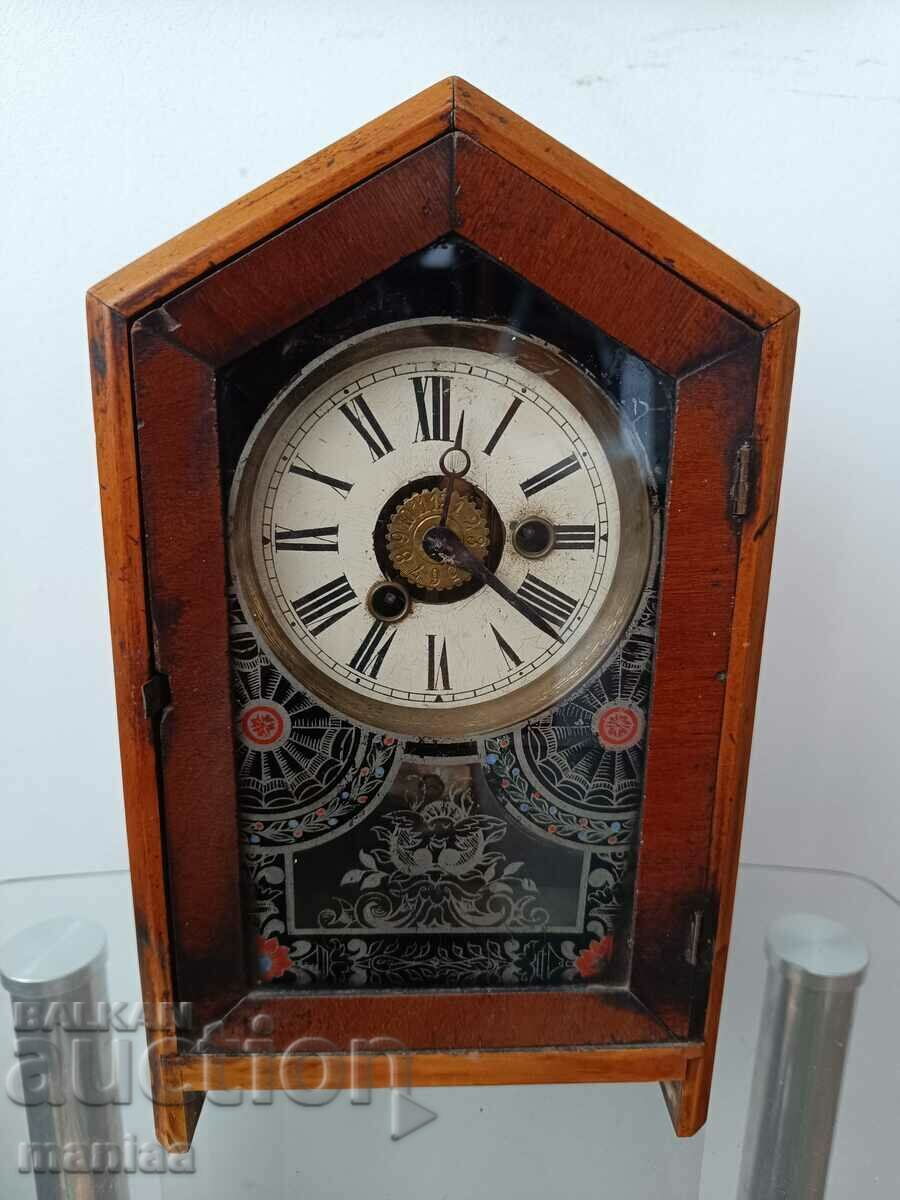 Old American mechanical mantel clock works