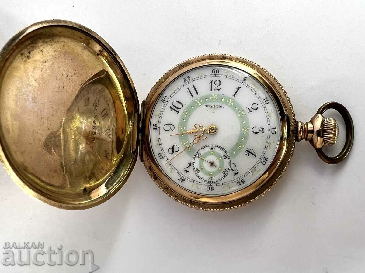 Ceas de buzunar vechi ELGIN placat cu aur de 14k - Pinion de siguranță