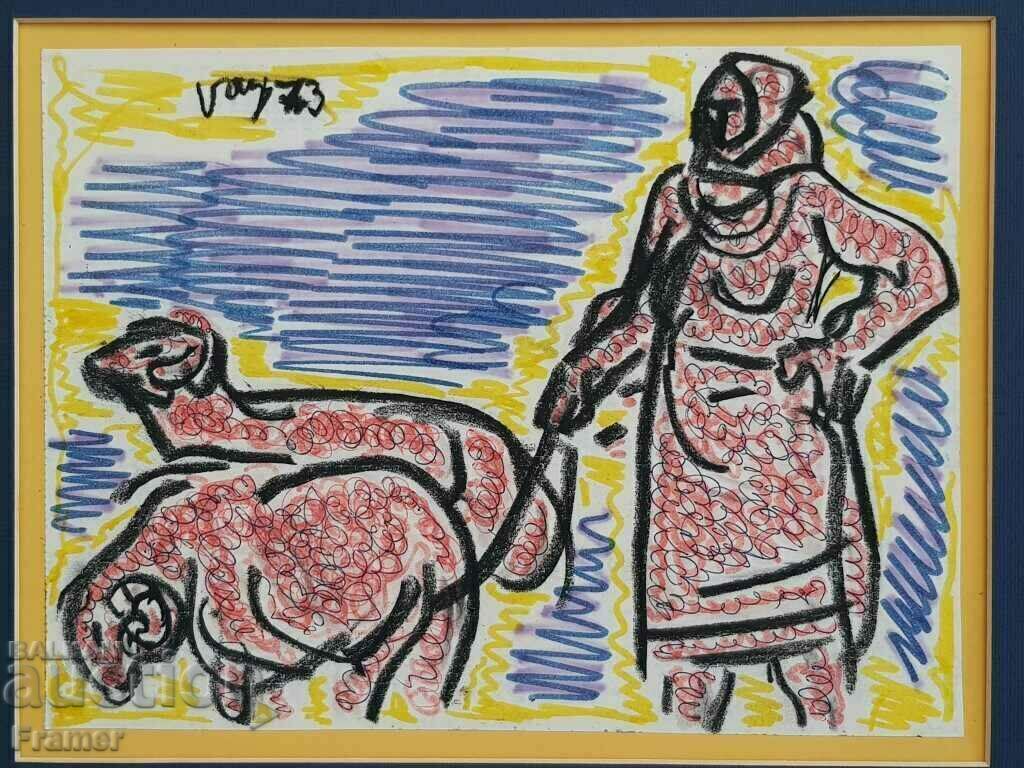 Stefan Gatsev (1935-1986) Shepherd 1973 Mixed technique with price 830.00 BGN | € 424.37 Stefan Gatsev (1935-1986) Shepherd 1973 Mixed technique with price 830.00 BGN | € 424.37