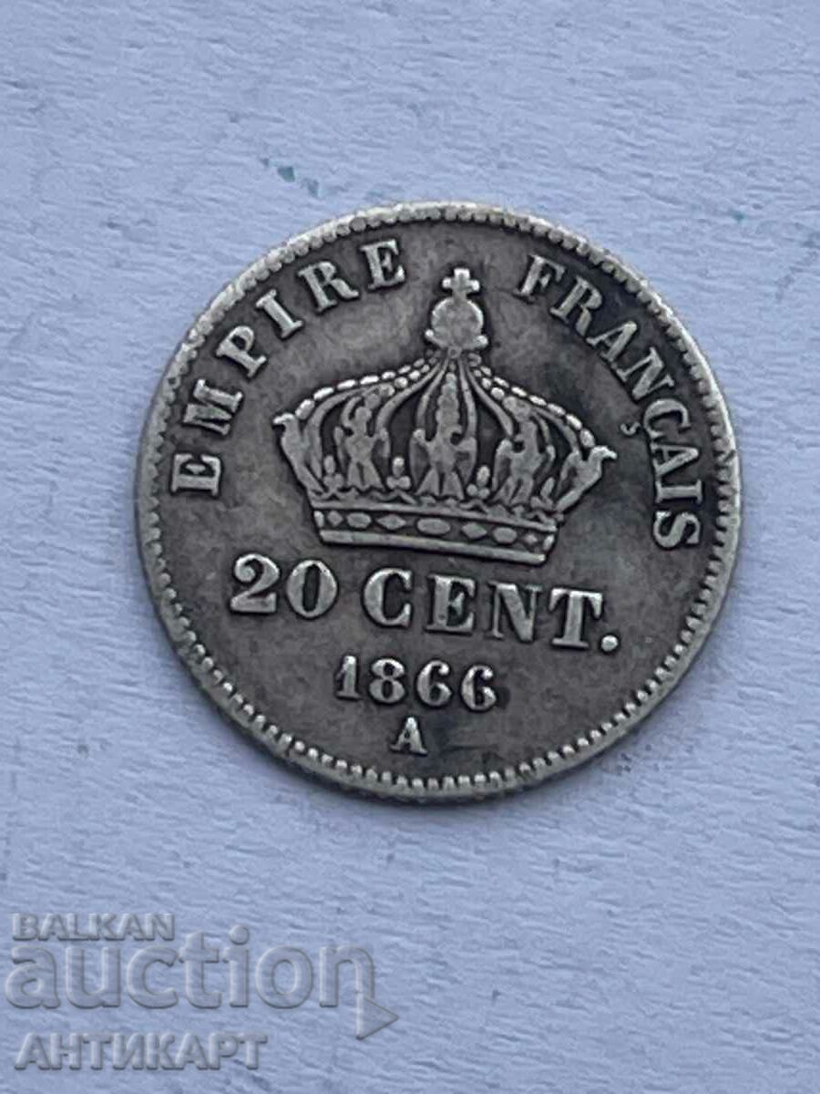 monedă de argint 20 de cenți 1866 Un argint al Franței
