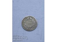 monedă de argint 20 de centi 1860 BB Franța argint