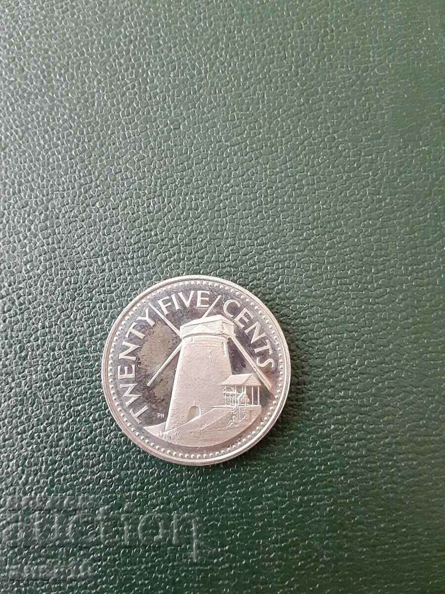 Барбадос  25  цент  1975  ПРУФ