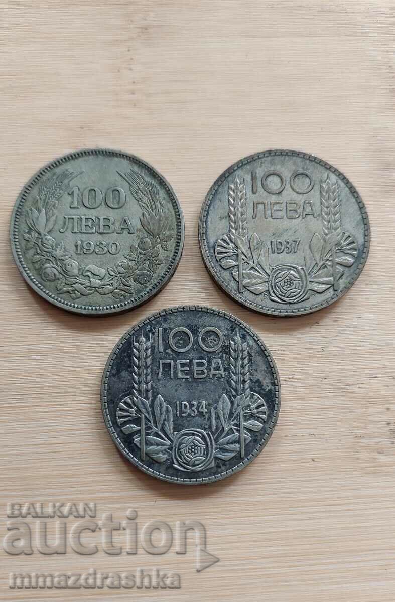 Сребърни 3х100 лева 1930-34-37-ма година