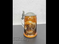 Bohemia crystal mug with hunting motifs. #5569