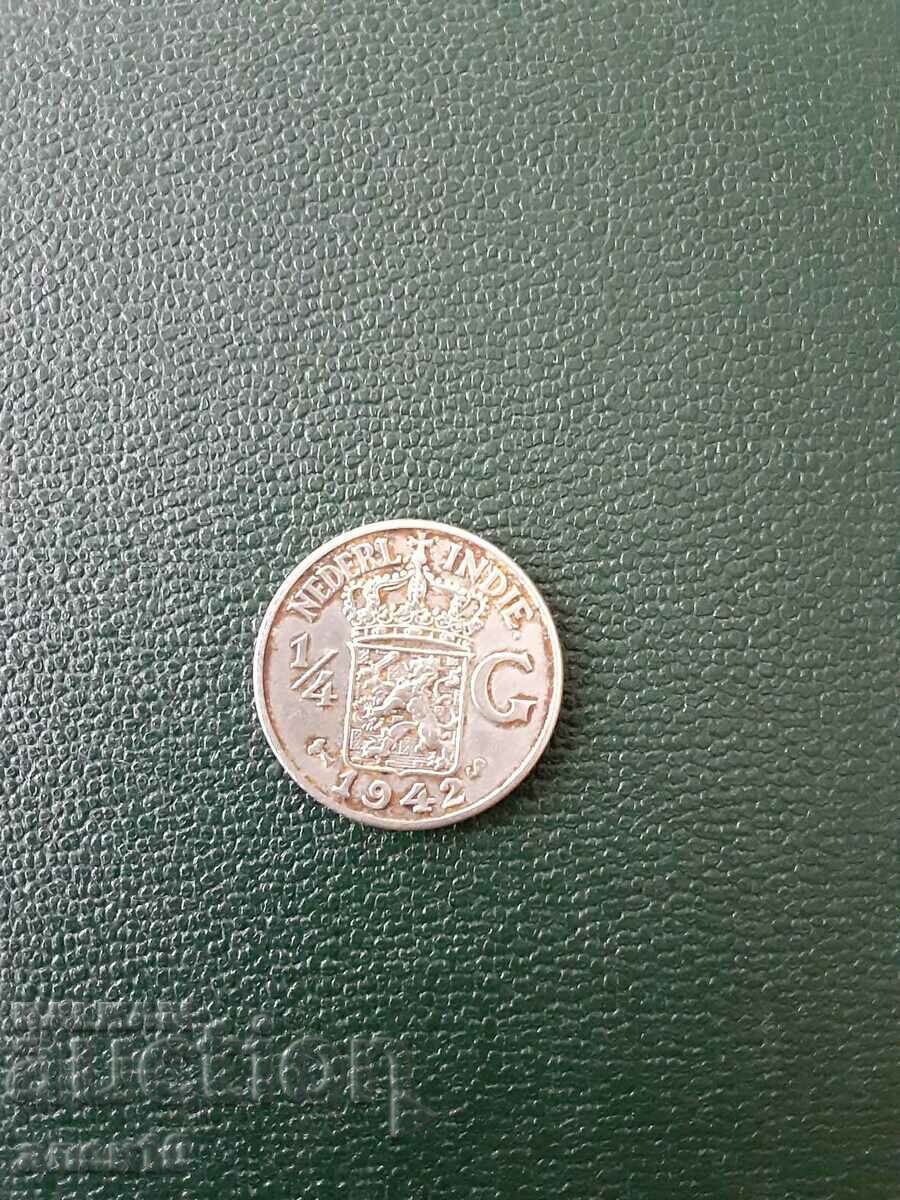 olandeză ext. India 1/4 Gulden 1942