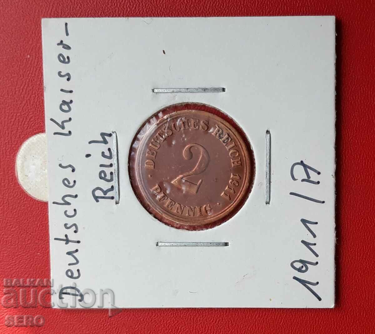 Germany-2 pfennig 1911 A-Berlin-many, nicely preserved