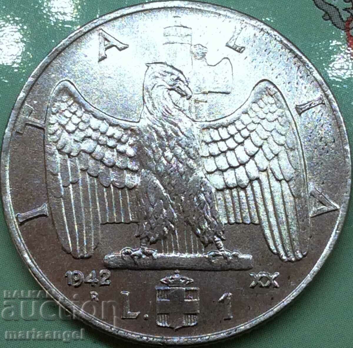 1 Λίρα 1942 Ιταλία Βίκτωρ Εμμανουήλ Γ' Φασιστικός Αετός