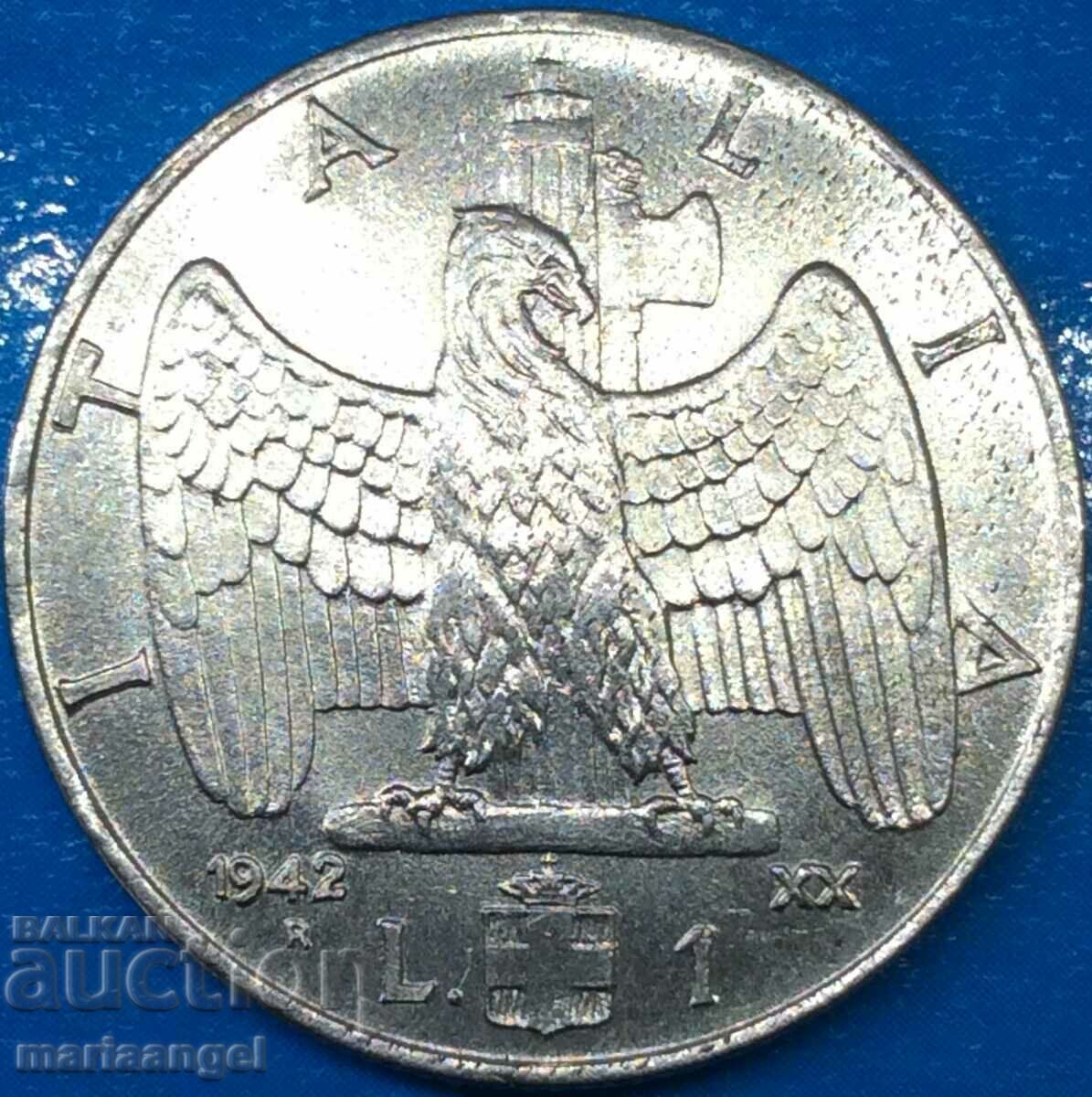 1 Lira 1942 Italy Victor Emmanuel III Fascist Eagle