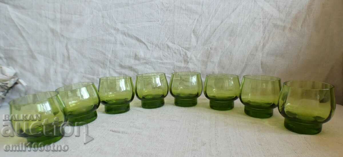 комплект сервиз за аперитив 8 чаши зелено стъкло