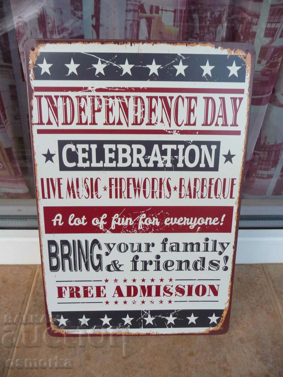 Semn metalic inscripție vacanță Ziua Independenței SUA