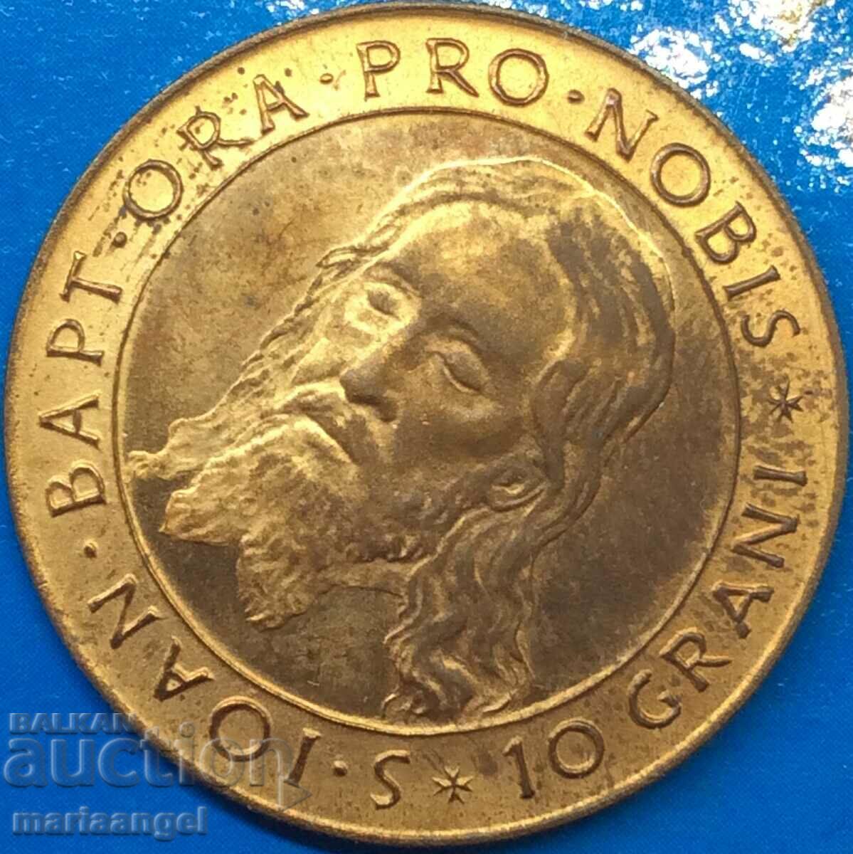 Малта 10 грани 1974 Иоан Крестител PROOF-like 30мм мед