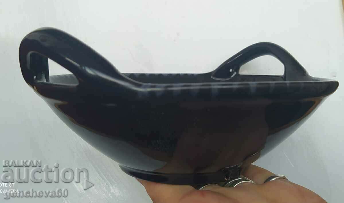 Auction  Glazed blue ceramic wall bowl or fruit bowl