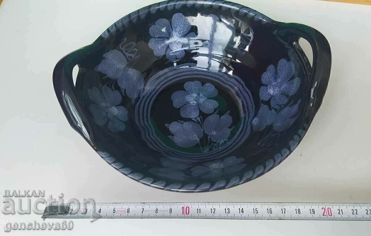 Glazed blue ceramic wall bowl or fruit bowl - 6