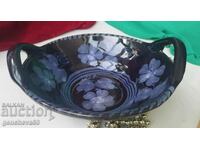 Glazed blue ceramic wall bowl or fruit bowl